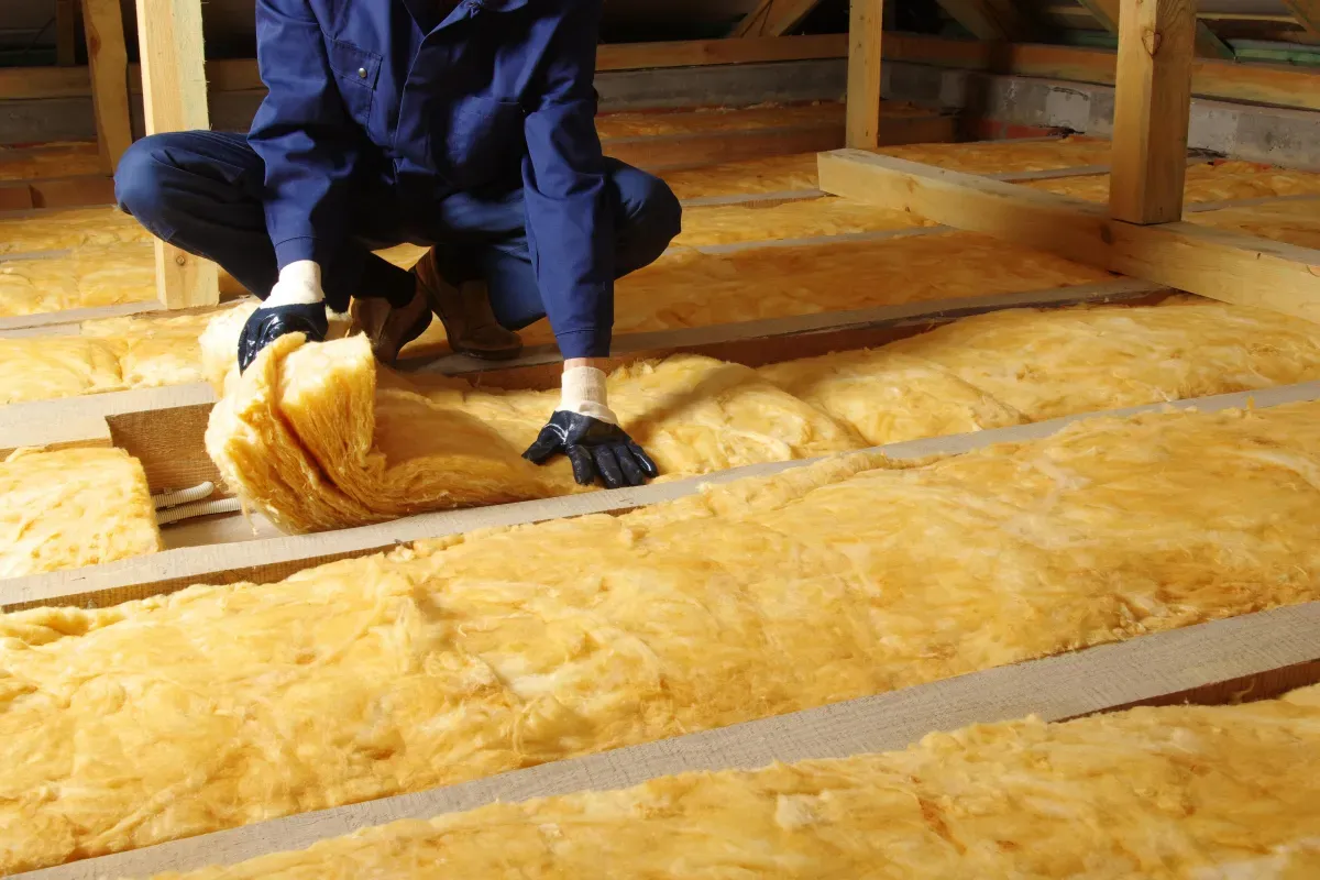Woker laying loft insulation
